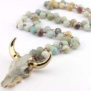 Amazonite Skull Horn Pendant Necklace